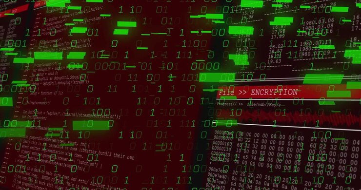 File ENCRYPTION appearing interface activating encryption showing green binary and sliding bars