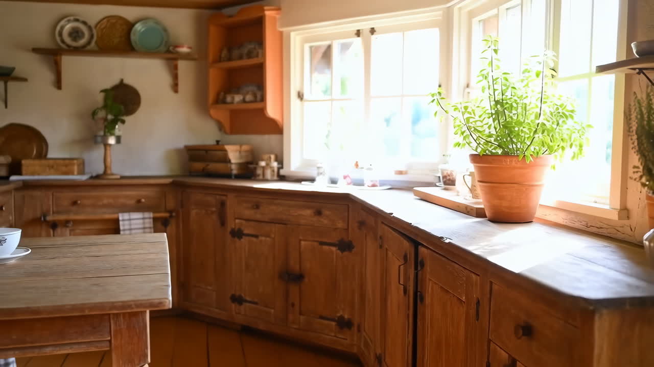Cozy Rustic Kitchen Interior Bathed in Natural Light