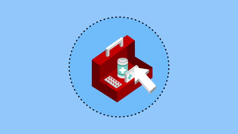 tecnología de telemedicina con kit médico y puntero de ratón