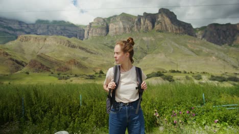 woman hiking in mountains