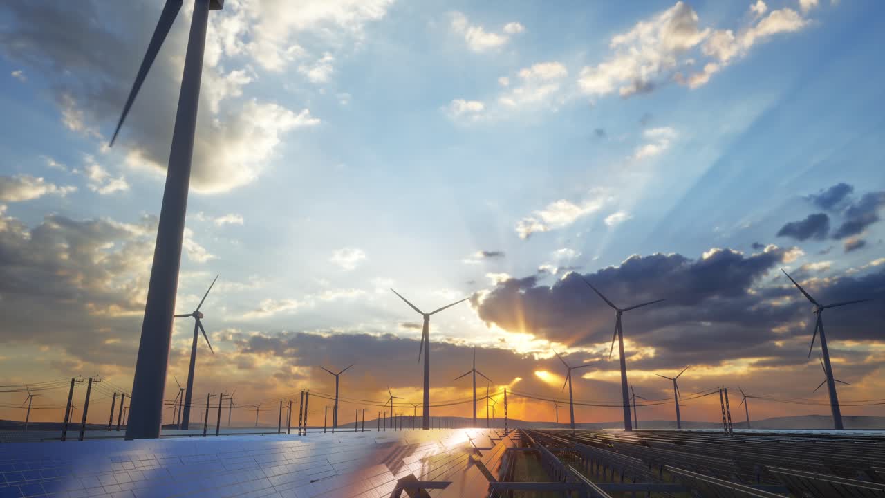 Alternative Energy Sources With Wind Mill And Solar Panel For Green Energy Production