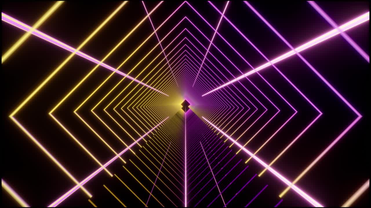 sfondo astratto al neon giallo e rosa. raggi laser in movimento. progettazione di movimento generata dal computer. linee luminose animate