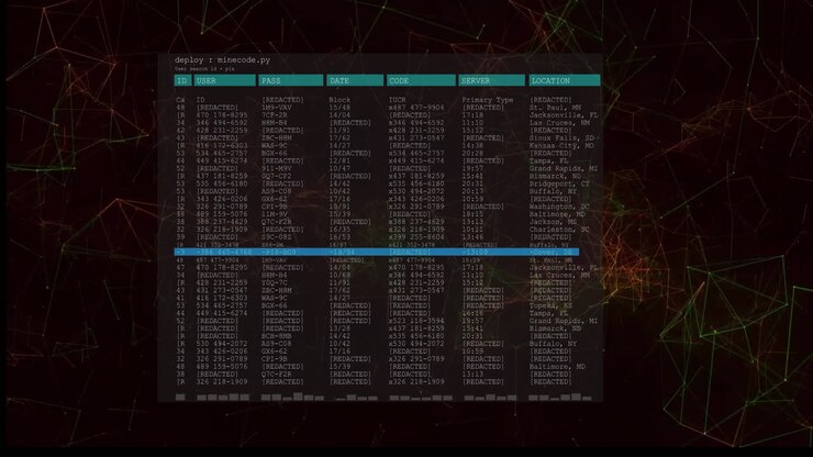 Animation of digital data processing over black background