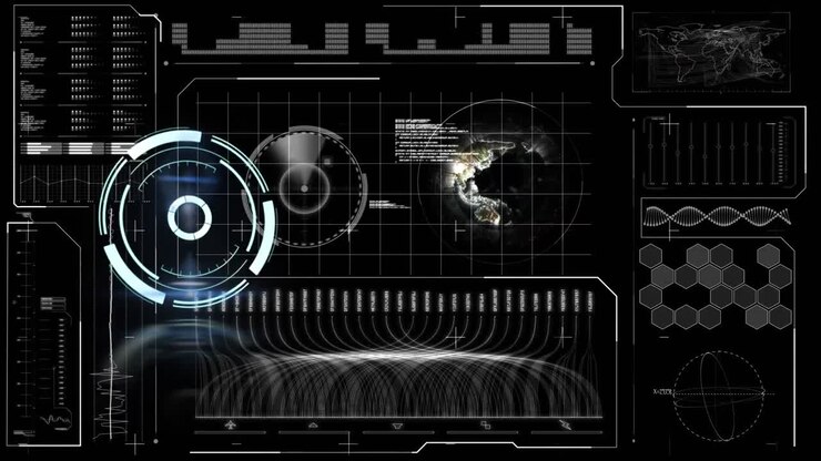 Animation of scope scanning and data processing on black background