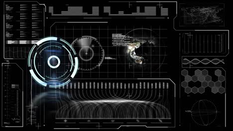 animación del escaneo del alcance y el procesamiento de datos sobre fondo negro