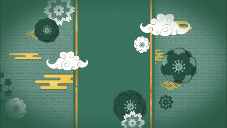Animation-Von-Blumen-Und-Formen-Auf-Grünem-Hintergrund