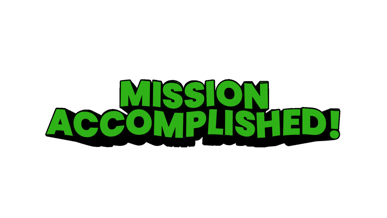 Animated 'Mission Accomplished' Text with Sparkles on White Background