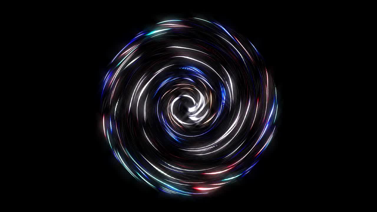 검은색 배경에 반이는 빛의 점들의 다채로운 원형 지점 파동
