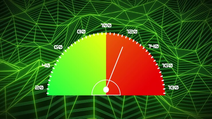 Animation af speedometer over bevægelige grønne former