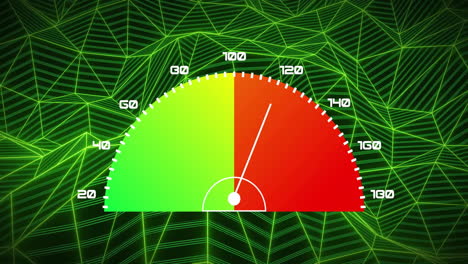 animation of speedometer over green shapes moving