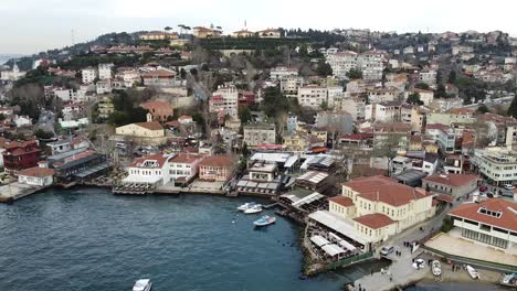 a romantic ferry station landing and shoreline on the bosphorus