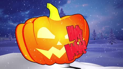 Animation-of-happy-halloween-text-over-snow-falling