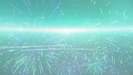 animación de fuegos artificiales y procesamiento de datos sobre fondo verde