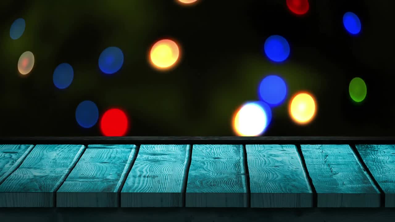 animación de luces parpadeantes de navidad con superficie de madera azul