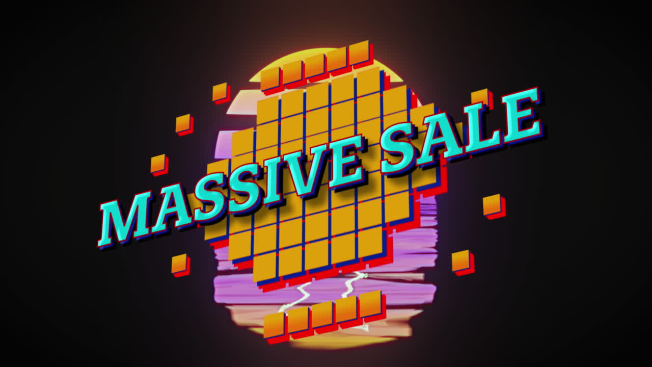 검은 바탕에 물 반사 효과에 대항하여 추상적인 모양 위에 거대한 판매 텍스트