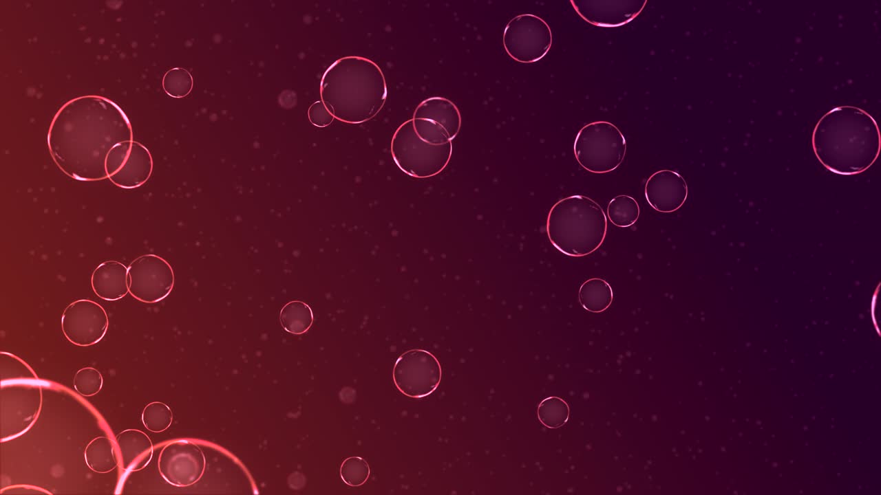 Air bubbles floating under transparent water on red pink