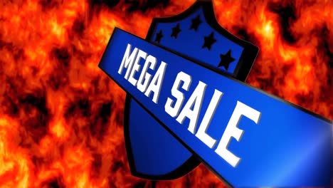 animación del texto de mega venta sobre la llama sobre fondo negro