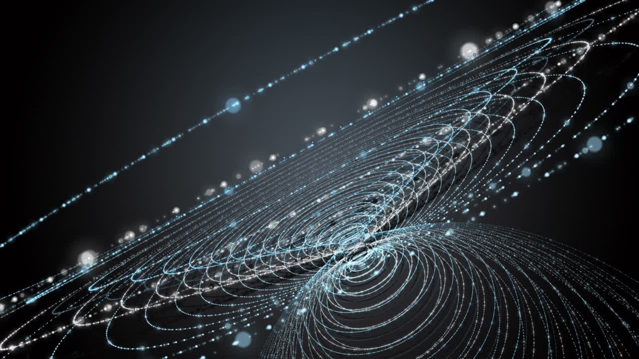 Futuristic animation with particle stripe object in slow motion, 4096x2304 loop 4K