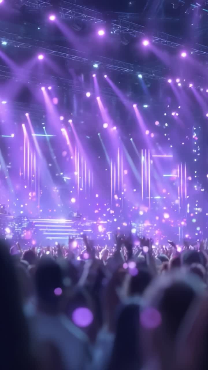 Atmosfera dinamica da concerto illuminata da luci vivaci e coinvolgimento energico del pubblico, per un'esperienza elettrizzante piena di entusiasmo e celebrazione