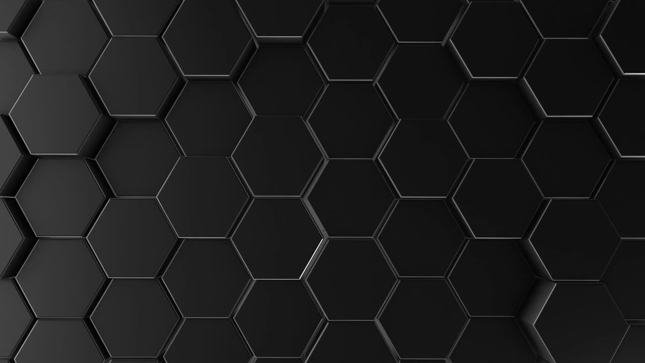 fondo de geometría hexagonal abstracta. representación 3d de primitivas simples con seis ángulos en el frente. iluminación oscura. secuencia en bucle