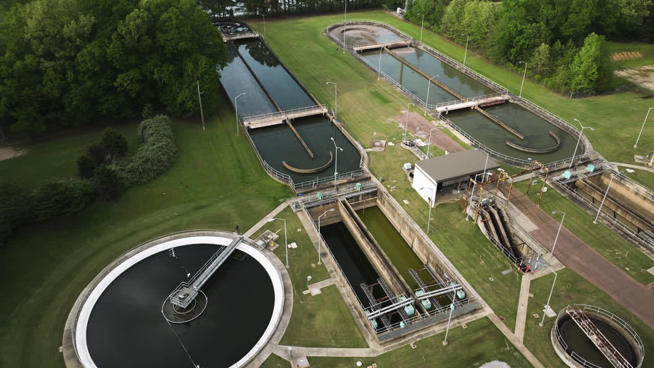 Collierville wastewater treatment plant in tennessee, showing operational details, aerial view
