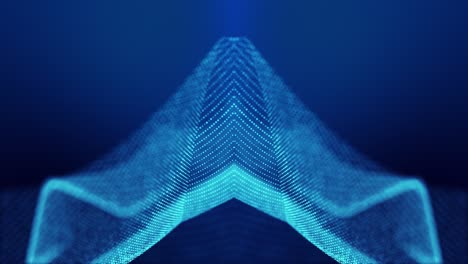 sci-fi abstract theme with particle mirror waves. 4k looped abstract blue background of glow particles form curved lines, surfaces simmetrical structures. digital bg with particle hologram.