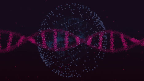 animación de la cadena de adn y la estructura molecular con partículas y efectos brillantes