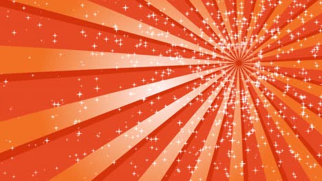 las líneas naranjas radiadas giran alrededor de la parte superior derecha del fondo con estrellas parpadeantes.