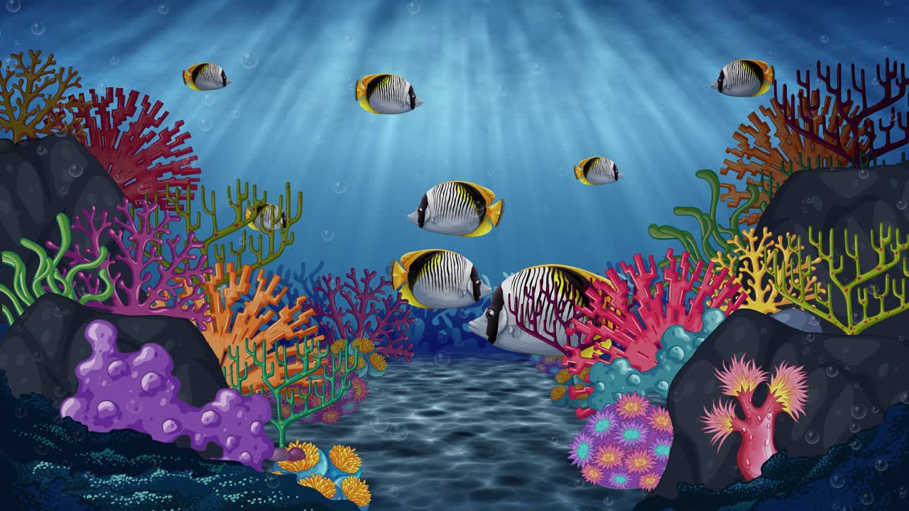 Animazione colorata della vita marina in una barriera corallina