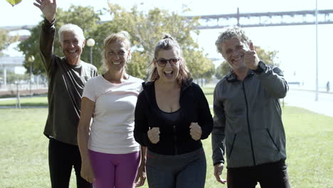 group portrait of happy active mature people