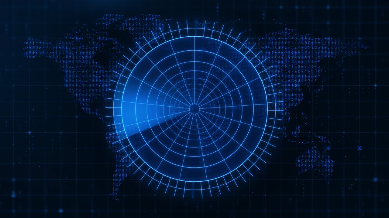 Schermo Radar Digitale che Scansiona la Mappa del Mondo