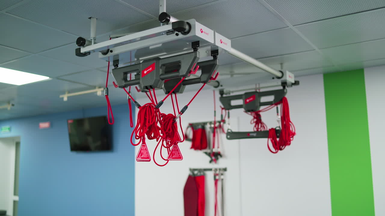 Modern rehabilitation physiotherapy. Equipment in empty physiotherapy department of hospital