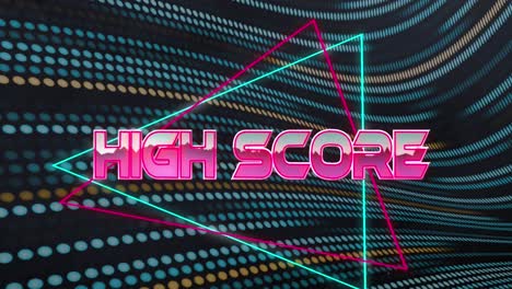 animation of high score text over triangles against dots moving in wave pattern