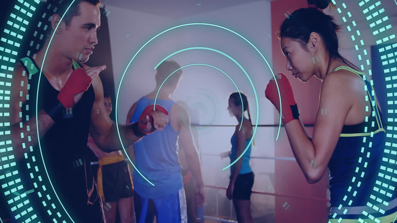 다양한 사람들이 링을 는 범위 스캐닝의 애니메이션