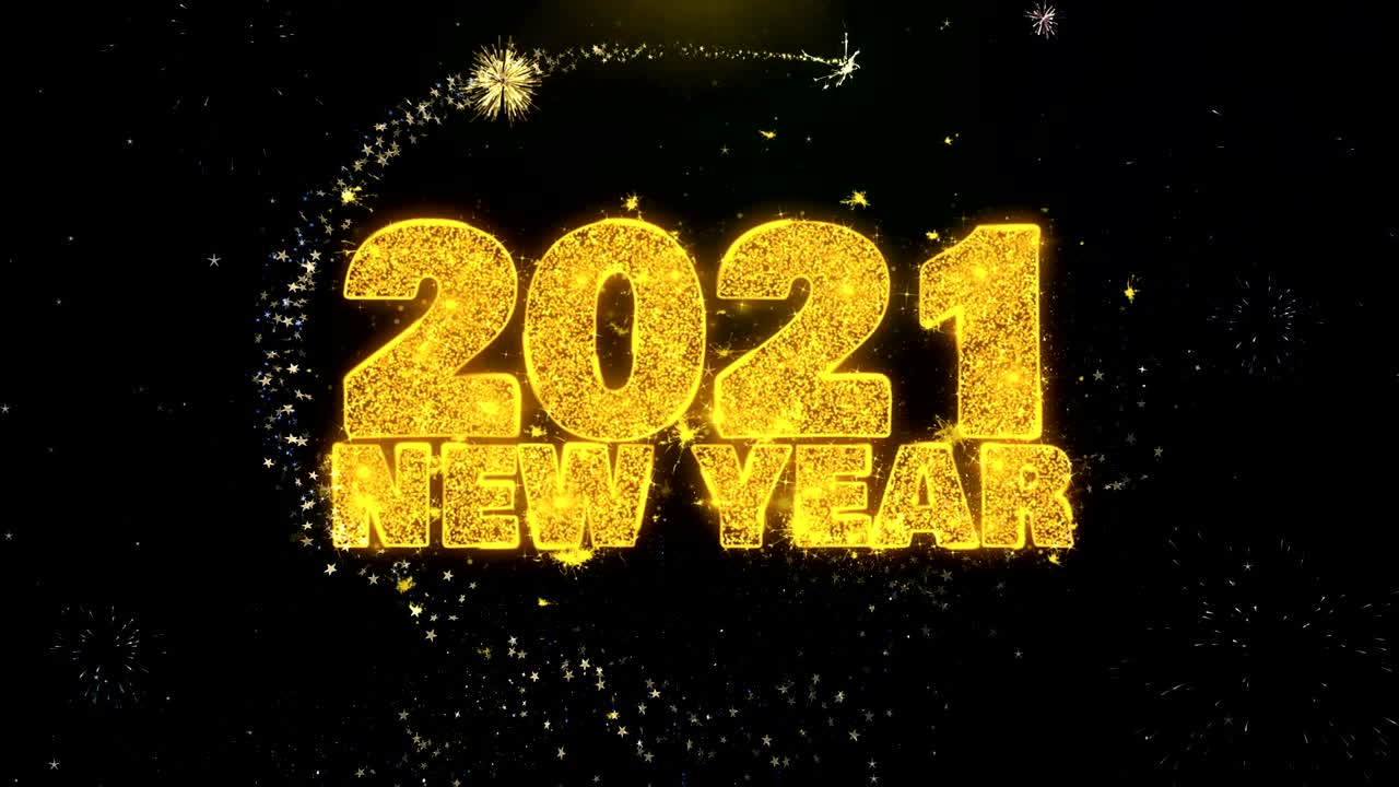 2021 Neujahrstextwunsch auf Goldpartikel-Feuerwerk