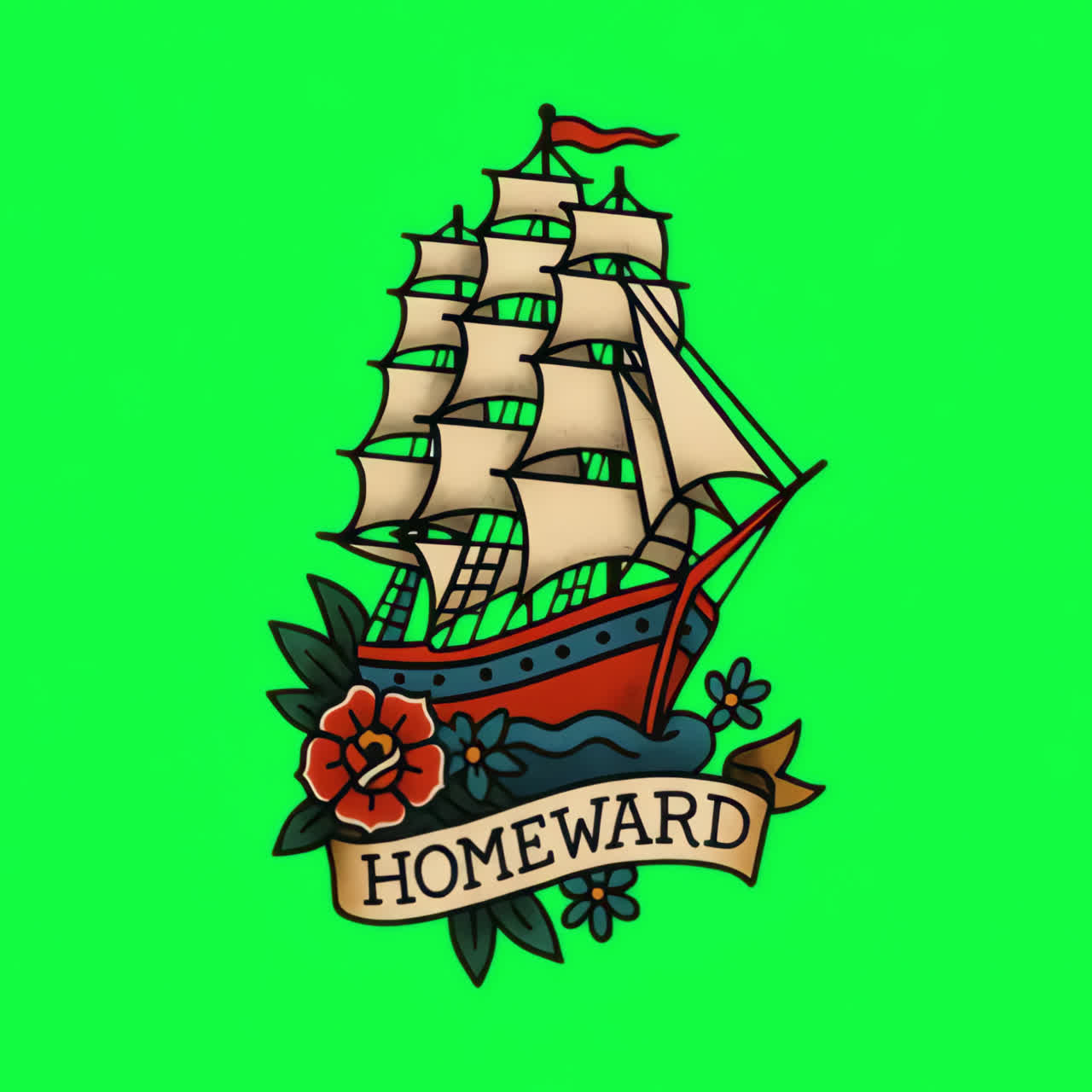 Vintage nautical tattoo design animation isolated asset, transparent 4K video, alpha channel, ProRes