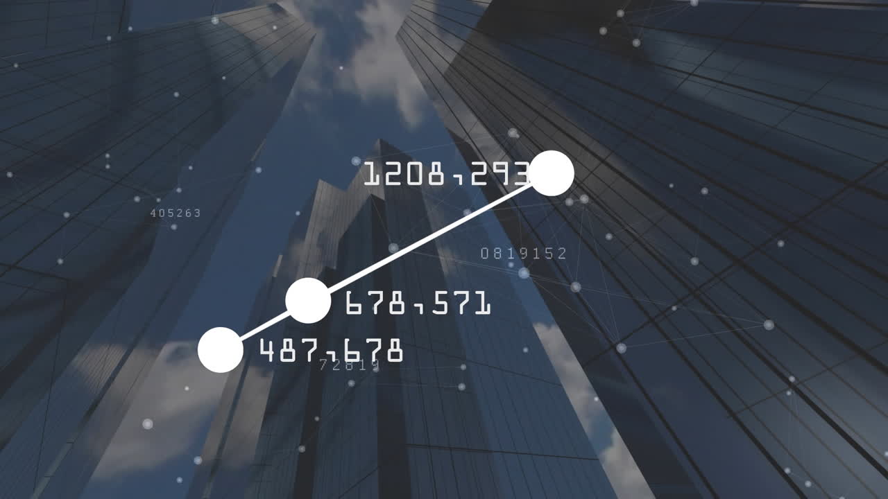 마천루 배경에 움직이는 삼각형