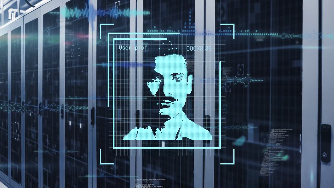 animación de iconos de perfiles múltiples y procesamiento de datos contra la sala de servidores de computadoras