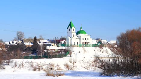 gomel, belarus. church of st nicholas the wonderworker in sunny winter day. orthodox church of st. nikolay chudotvorets. pan, panorama