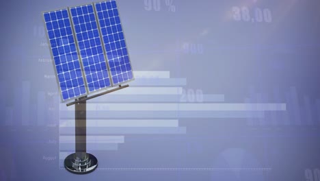animación del procesamiento de datos financieros a través de paneles solares sobre fondo azul