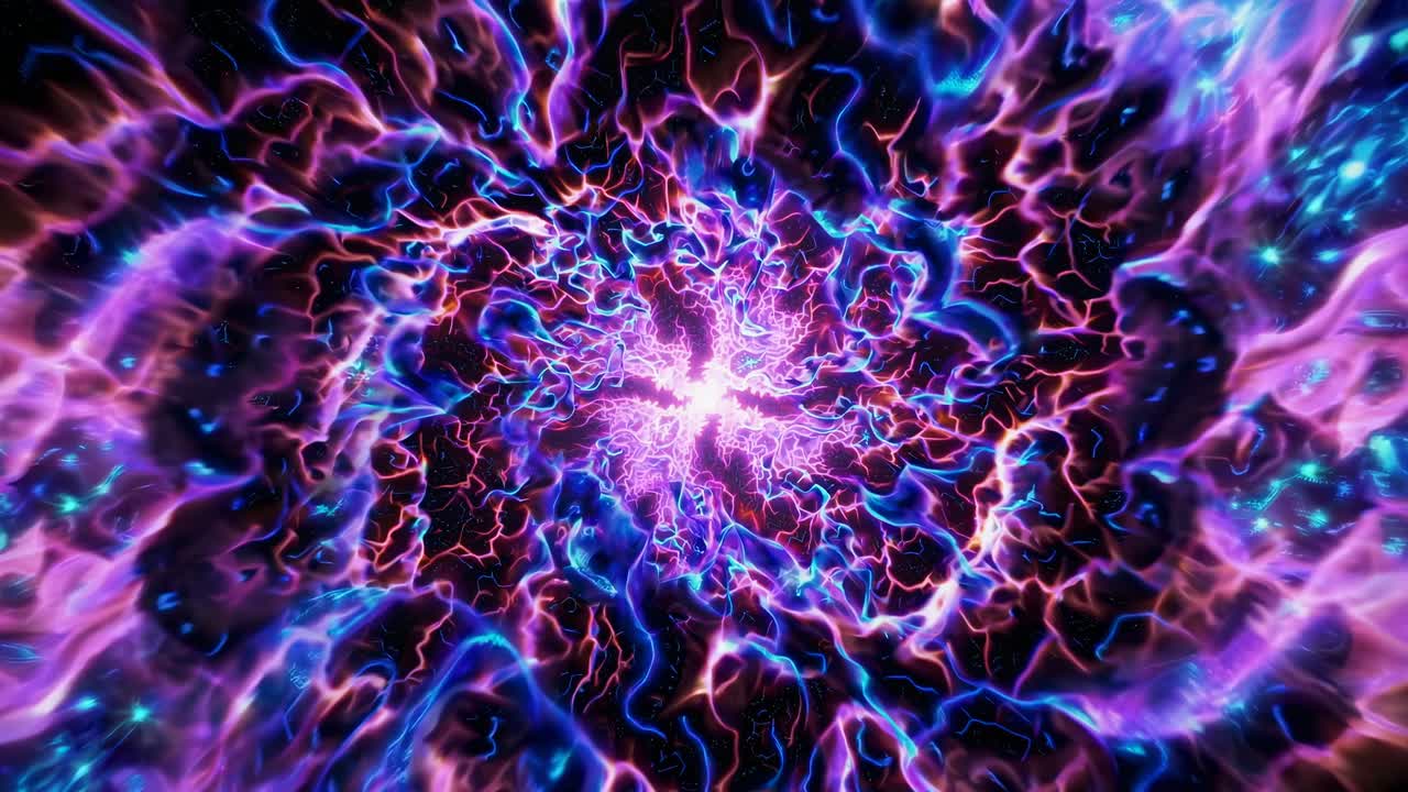 Vortice di plasma astratto e colorato con linee elettriche luminose
