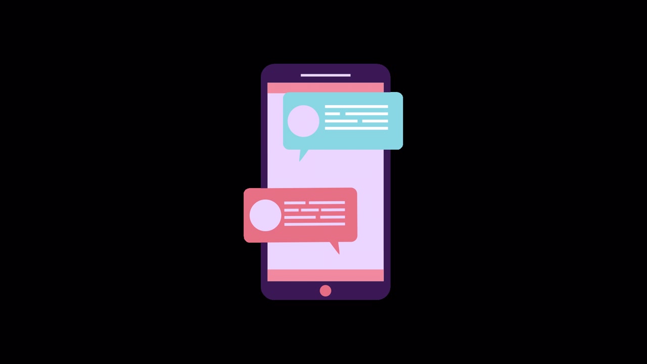 Animeret smartphone, der viser chatbobler med beskeder