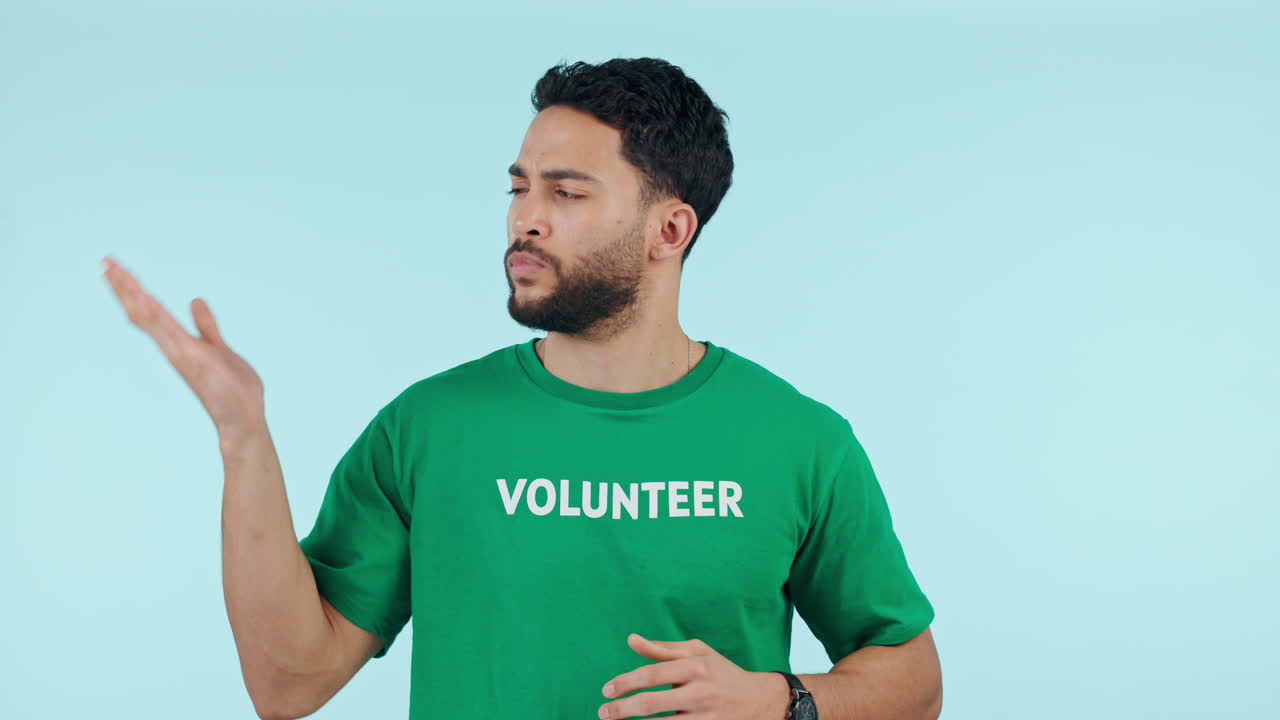 혼란스러운, 남자 또는 자원 봉사자 손바닥 제스처