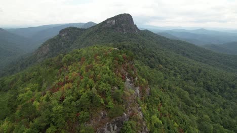 aerial push up table rock mountain and hawksbill mountain nc, north carolina from just outside the boundaries of the linville wilderness area