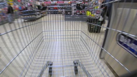 fast movement of the shopping cart on a supermarket.