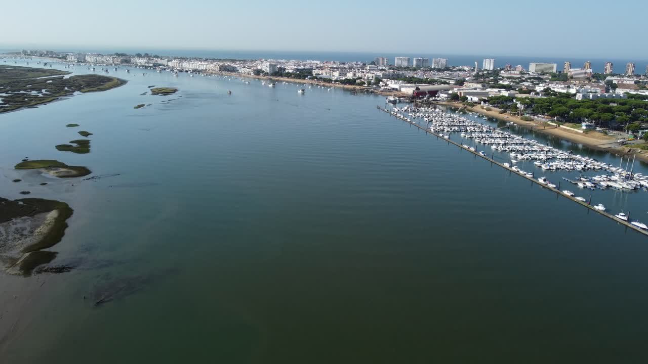 Punta Umbria in Huelva in Spain, close in aerial shot