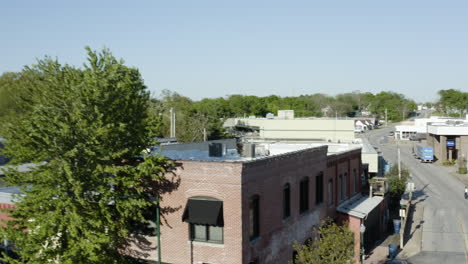 aerial - panoramic view of siloam springs, arkansas, wide shot rising pan left