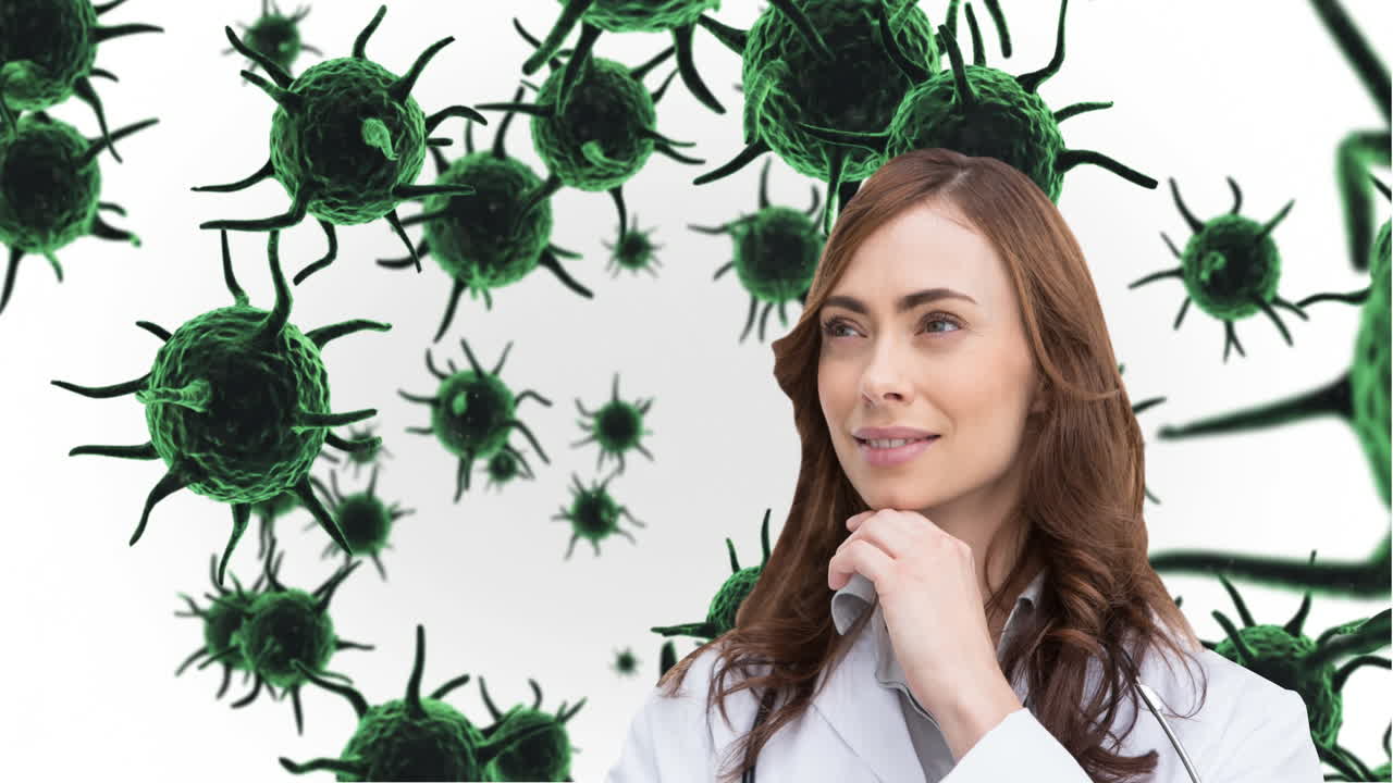 mujer de pie contra las células de infección bacteriana 4k
