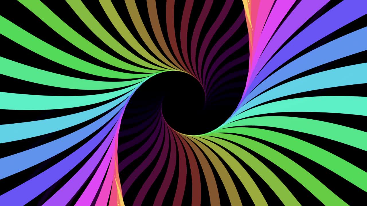 Fundo Abstrato de Faixas Coloridas em Redemoinho, Túnel Espiral Infinito, Animação em Loop Contínuo