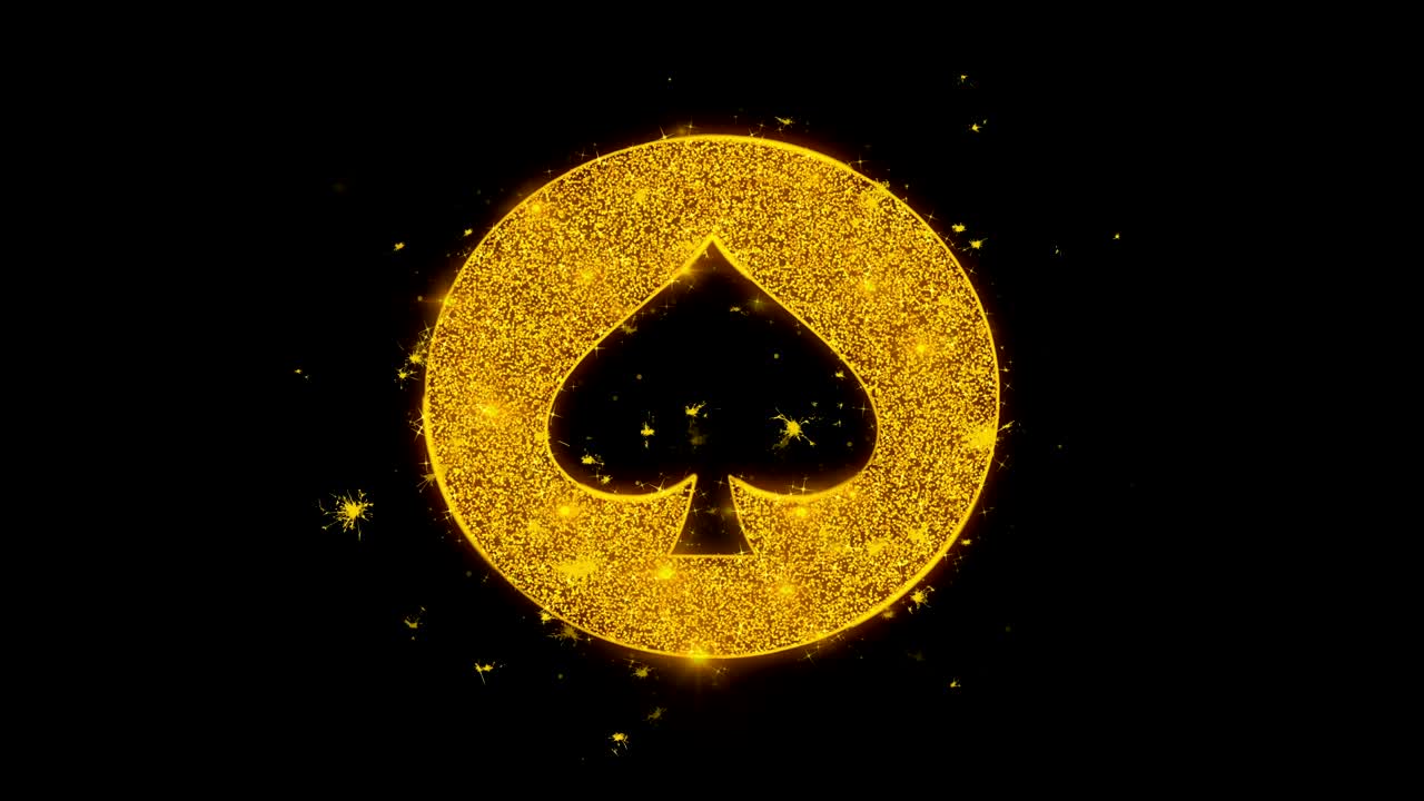 Playing Card Suit Spade Icon Sparks Particles on Black Background.